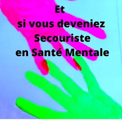 deux mains une rose et une verte qui se relient pour représenter le secouriste en santé mentale