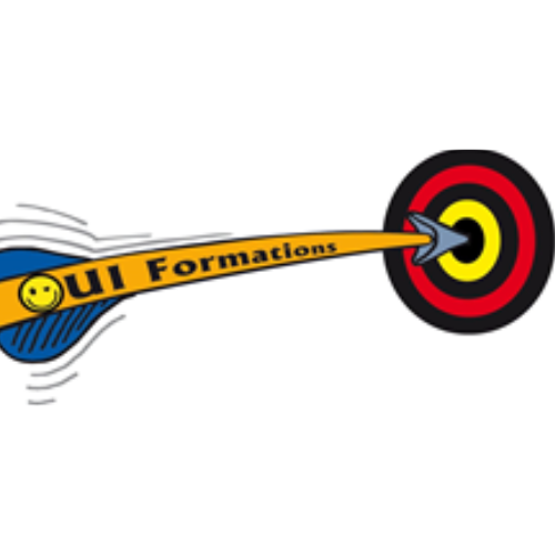logo de OUI Formations qui représente une flèche en jaune qui va dans une cible , sur la flèche est inscrit OUI Formations